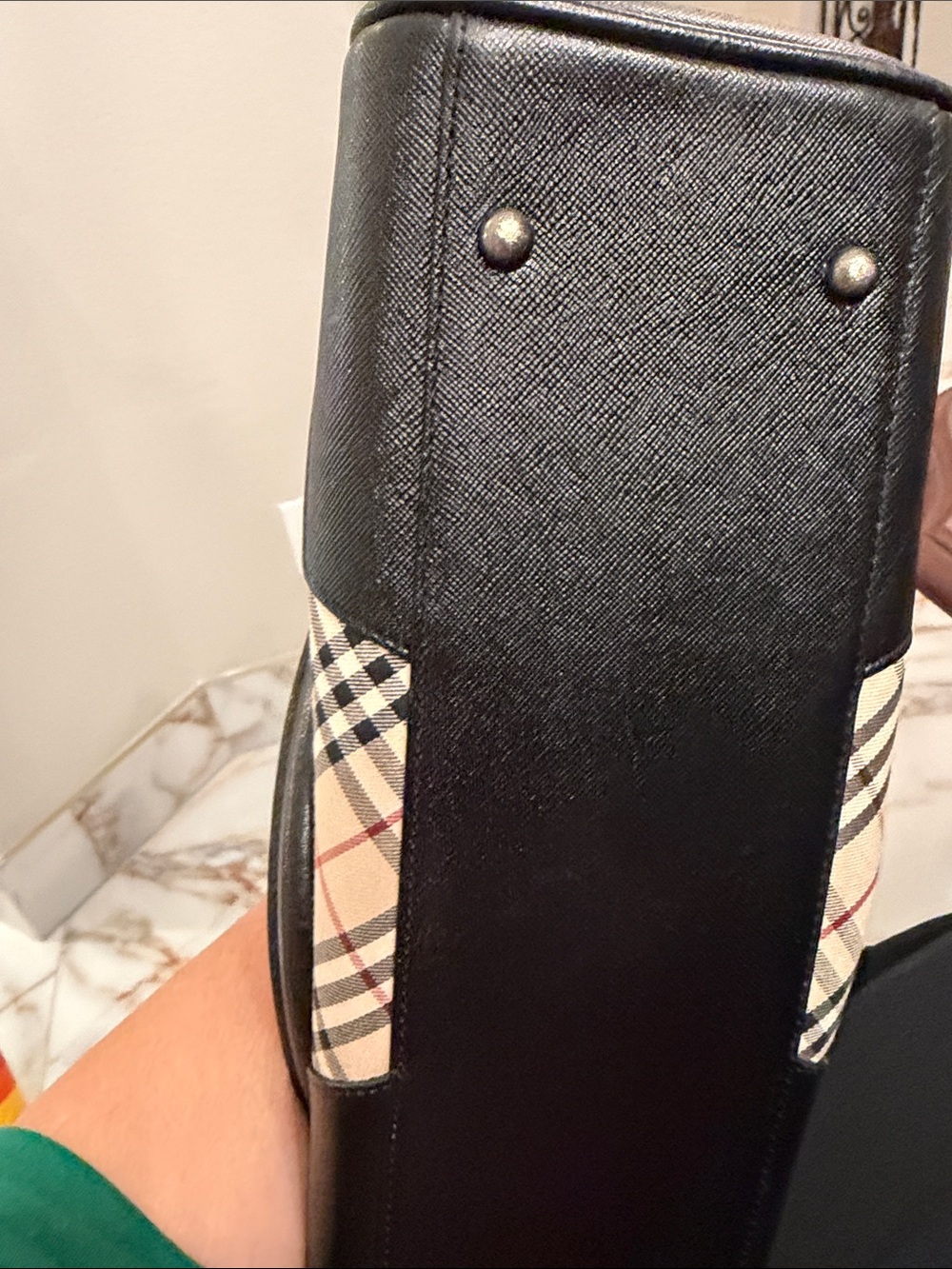 Burberry Beige Plaid Tote with Black Trim - Picture 8 of 13